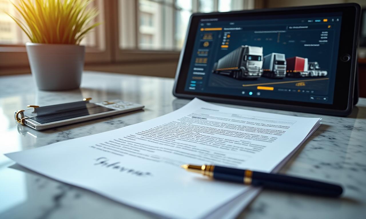 Close up of professional logistics contract and digital tablet