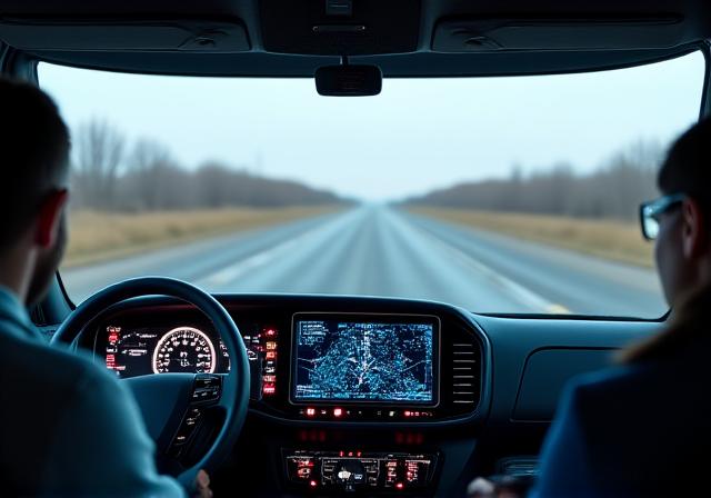 Interior of a modern high-tech truck cabin